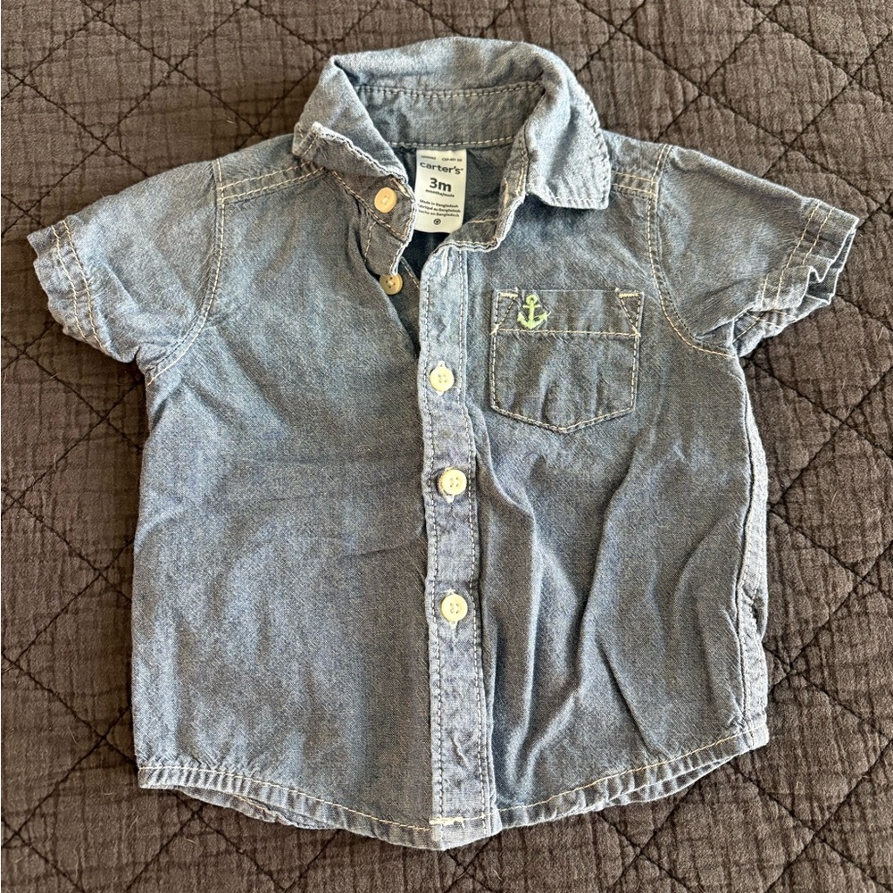 Baby denim short sleeve button up